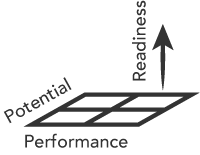 Grid depicting 3 axis - performance, potential and readiness